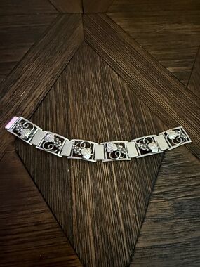 Vintage 1970s Munksgaard Sterling Silver Panel Link Bracelet Denmark 244 Signed